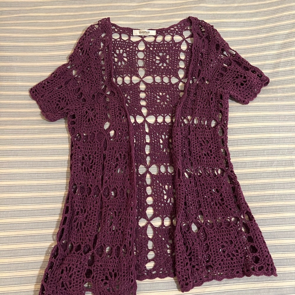 Vintage purple granny square Crochet Open-Front Sweater